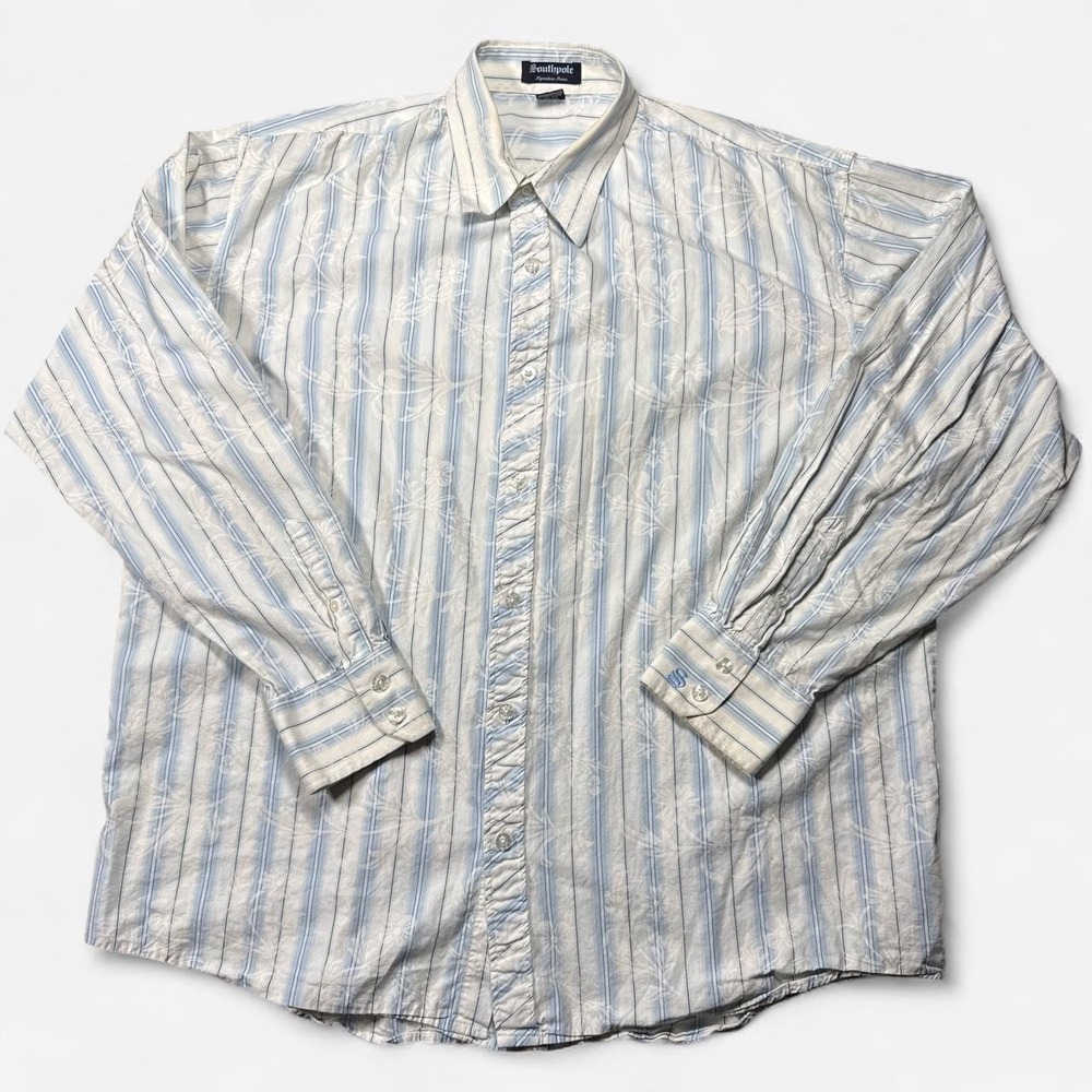Y2K Southpole white & blue striped button-up shirt, size XXL